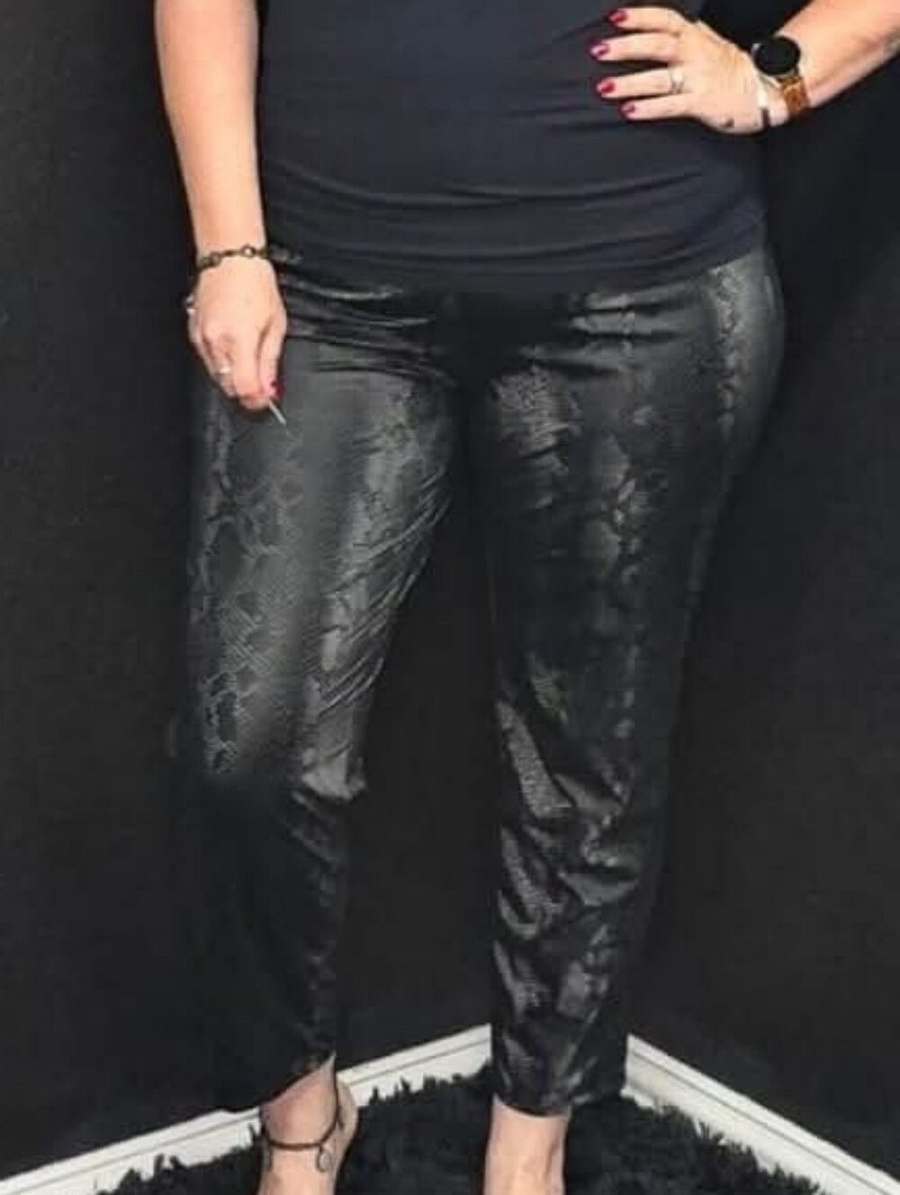 Black Snake-Print Leggings  3X